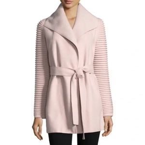 Sentaler Wrap Coat with Ribbed Sleeves Alpaca Wool Pastel Pink Size Medium